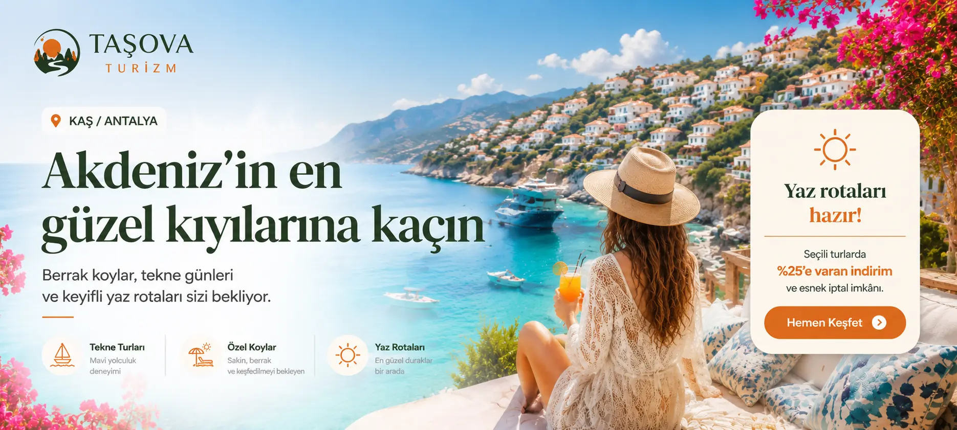 Kaş ve Antalya'nın güzel kıyılarını keşfedin; yaz rotaları ve seçili tur fırsatları.
